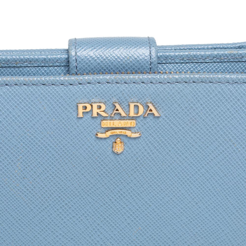 Prada Light Blue Saffiano Lux Leather Flap French Wallet 1