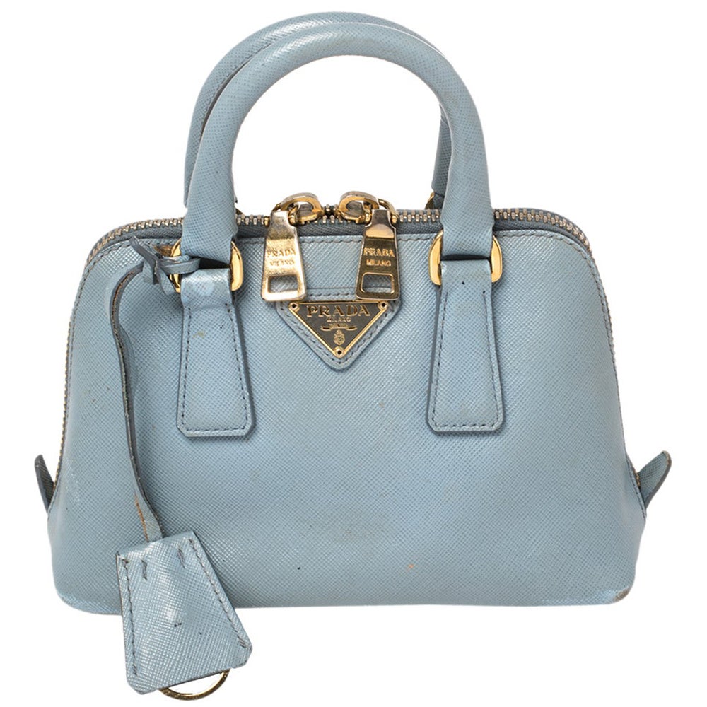 Prada Light Blue Saffiano Lux Leather Mini Promenade Satchel