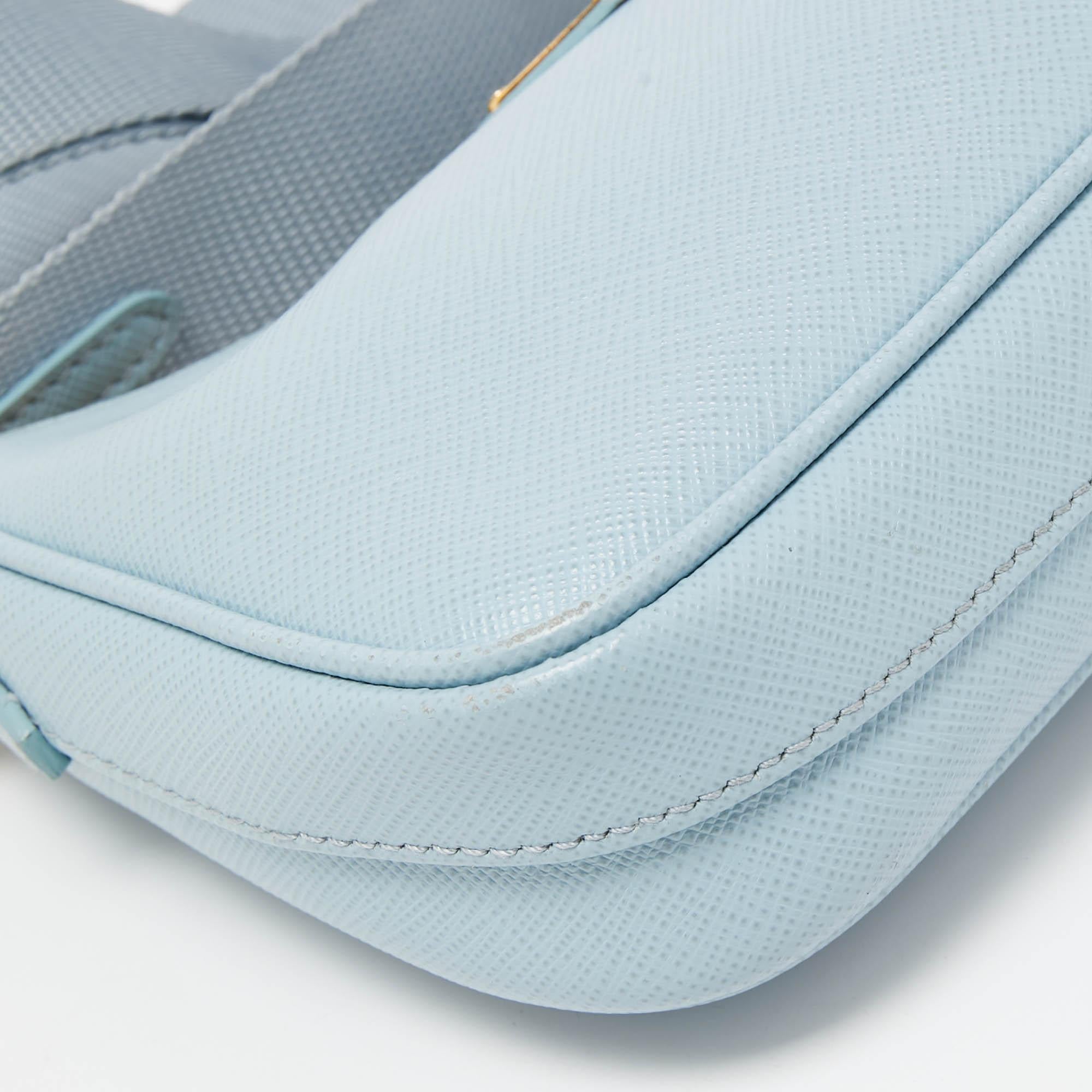 Prada Light Blue Saffiano Lux Leather Mini Re-Edition Pochette Bag For Sale 5