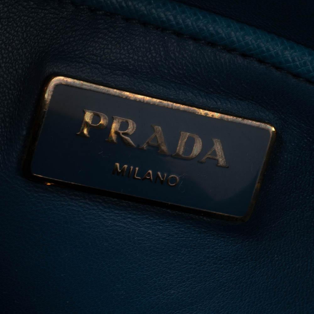 Prada Light Blue Saffiano Lux Leather Pyramid Frame Satchel 3