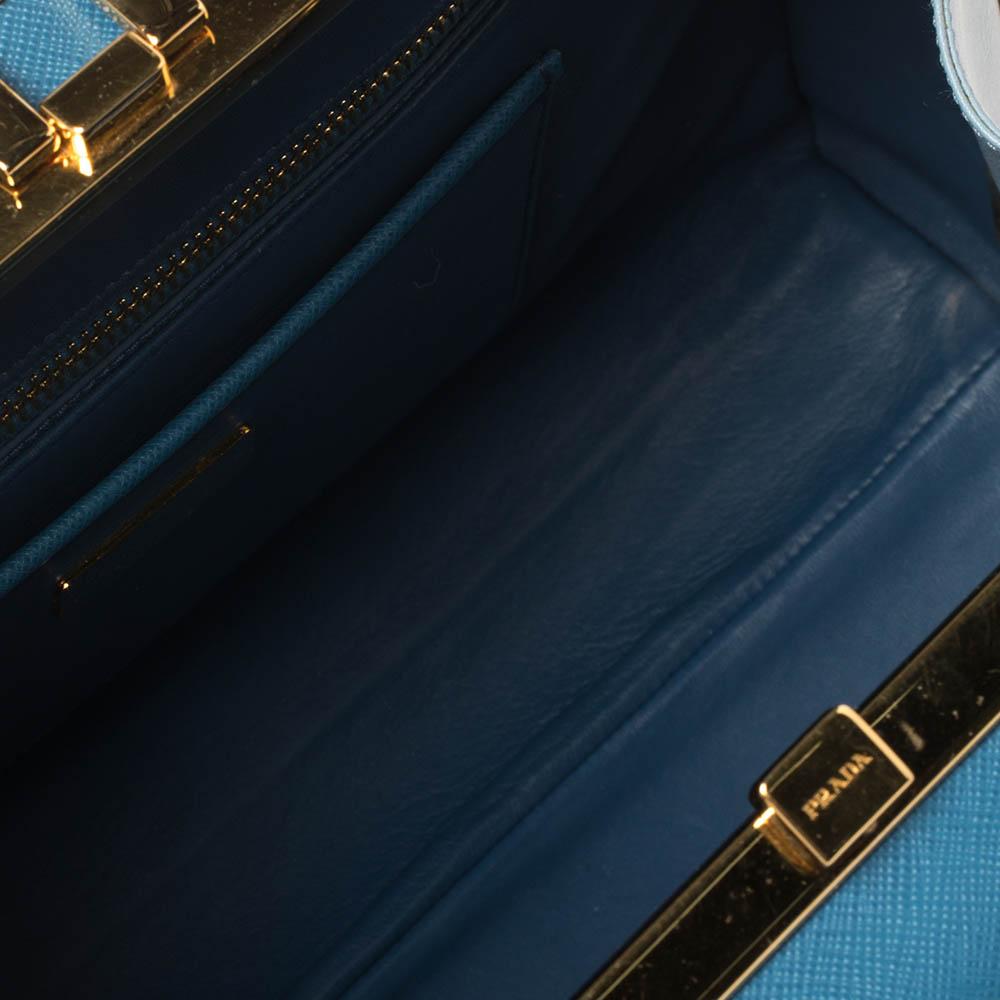 Prada Light Blue Saffiano Lux Leather Pyramid Frame Satchel 4