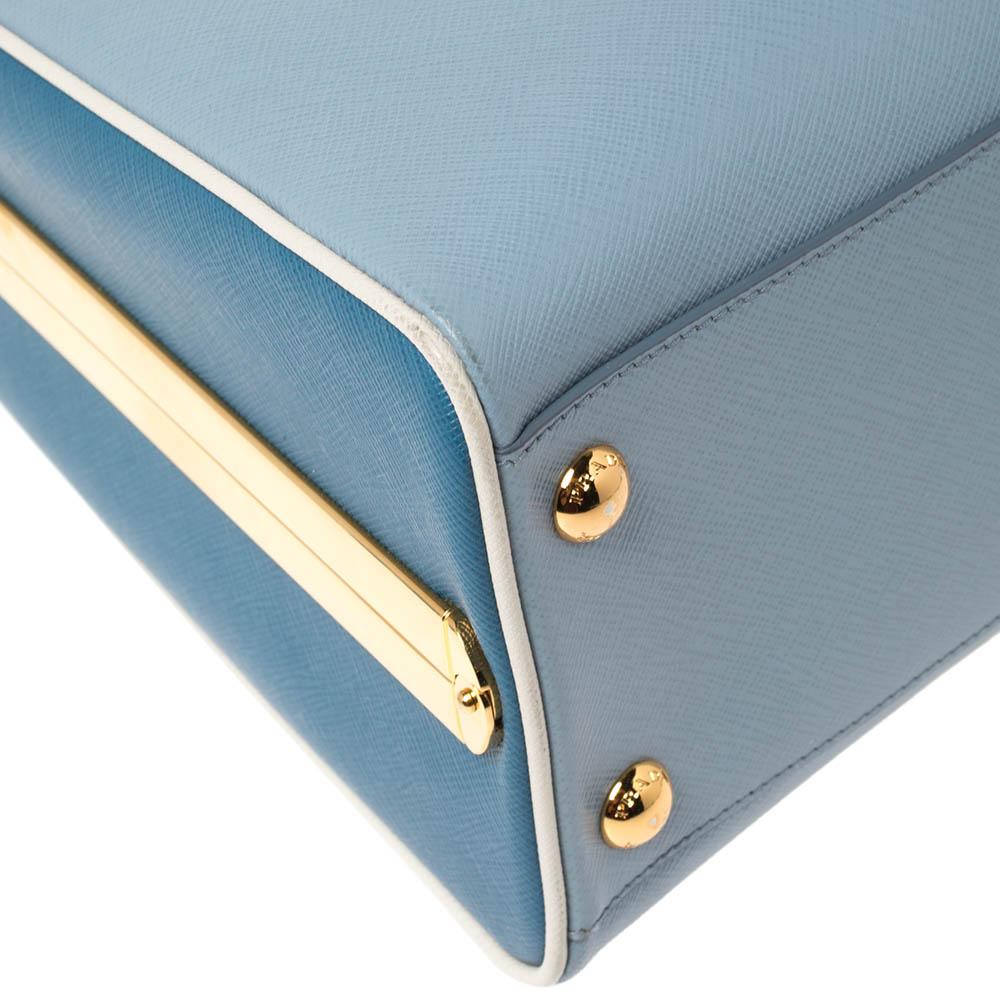 Prada Light Blue Saffiano Lux Leather Pyramid Frame Satchel 1