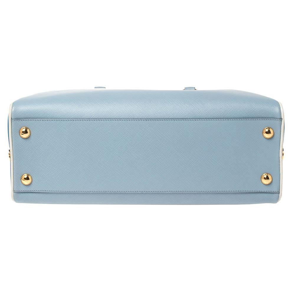 Prada Light Blue Saffiano Lux Leather Pyramid Frame Satchel 2