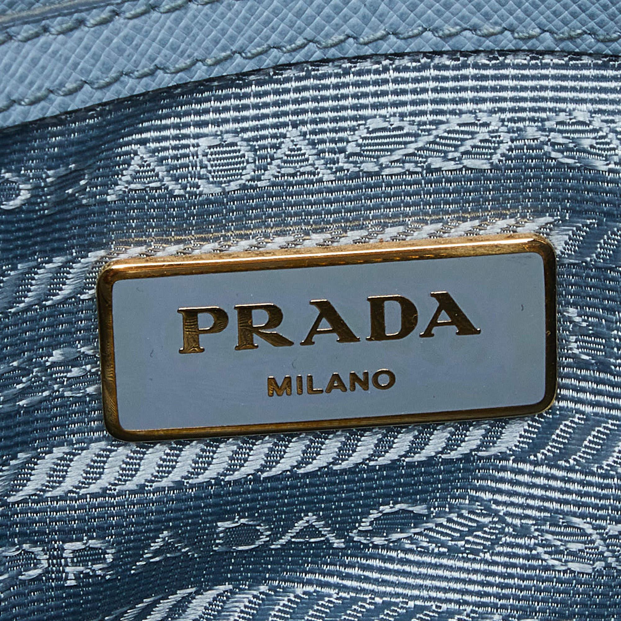 Prada Light Blue Saffiano Lux Leather Small Promenade Satchel 3