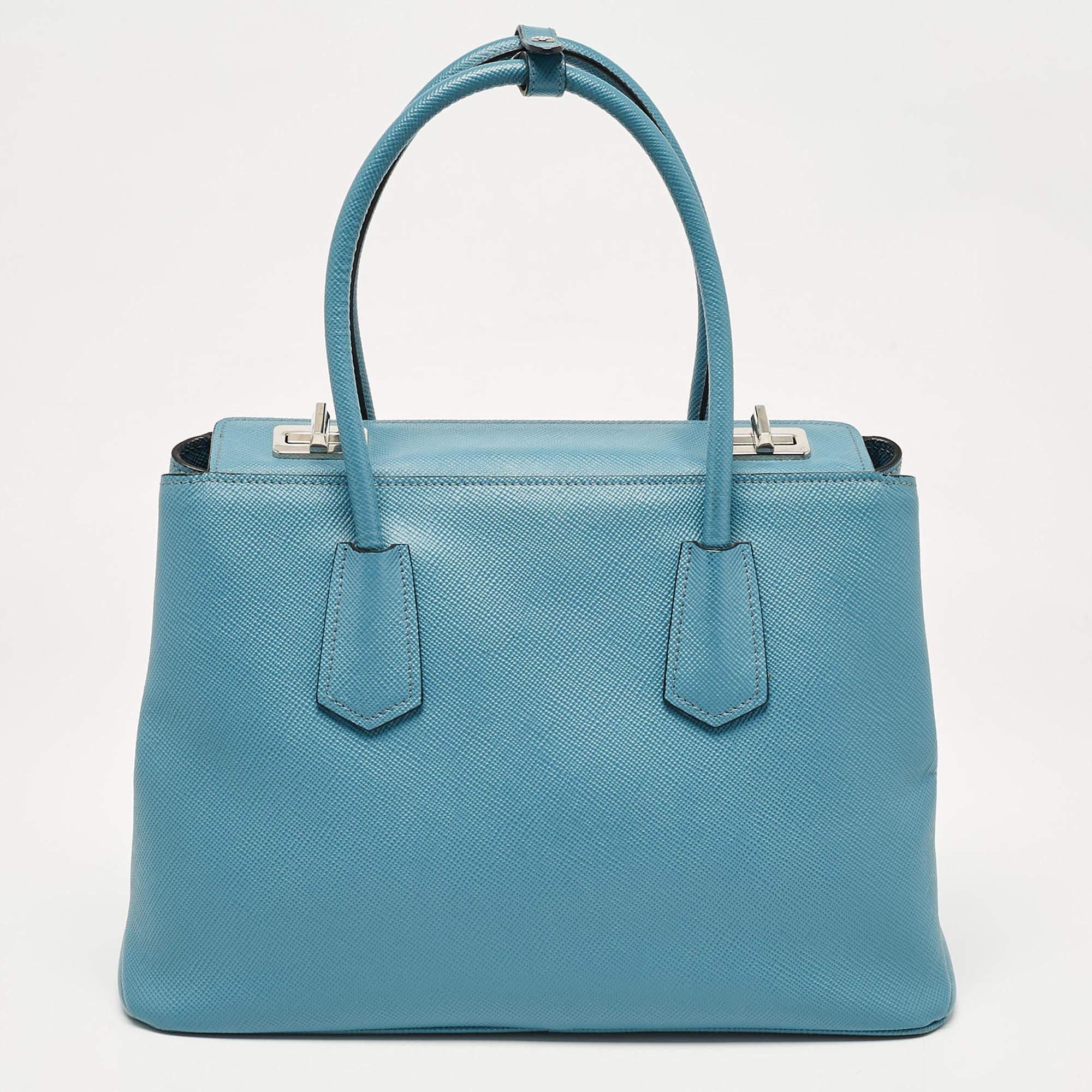 Women's Prada Light Blue Saffiano Lux Leather Twin Tote