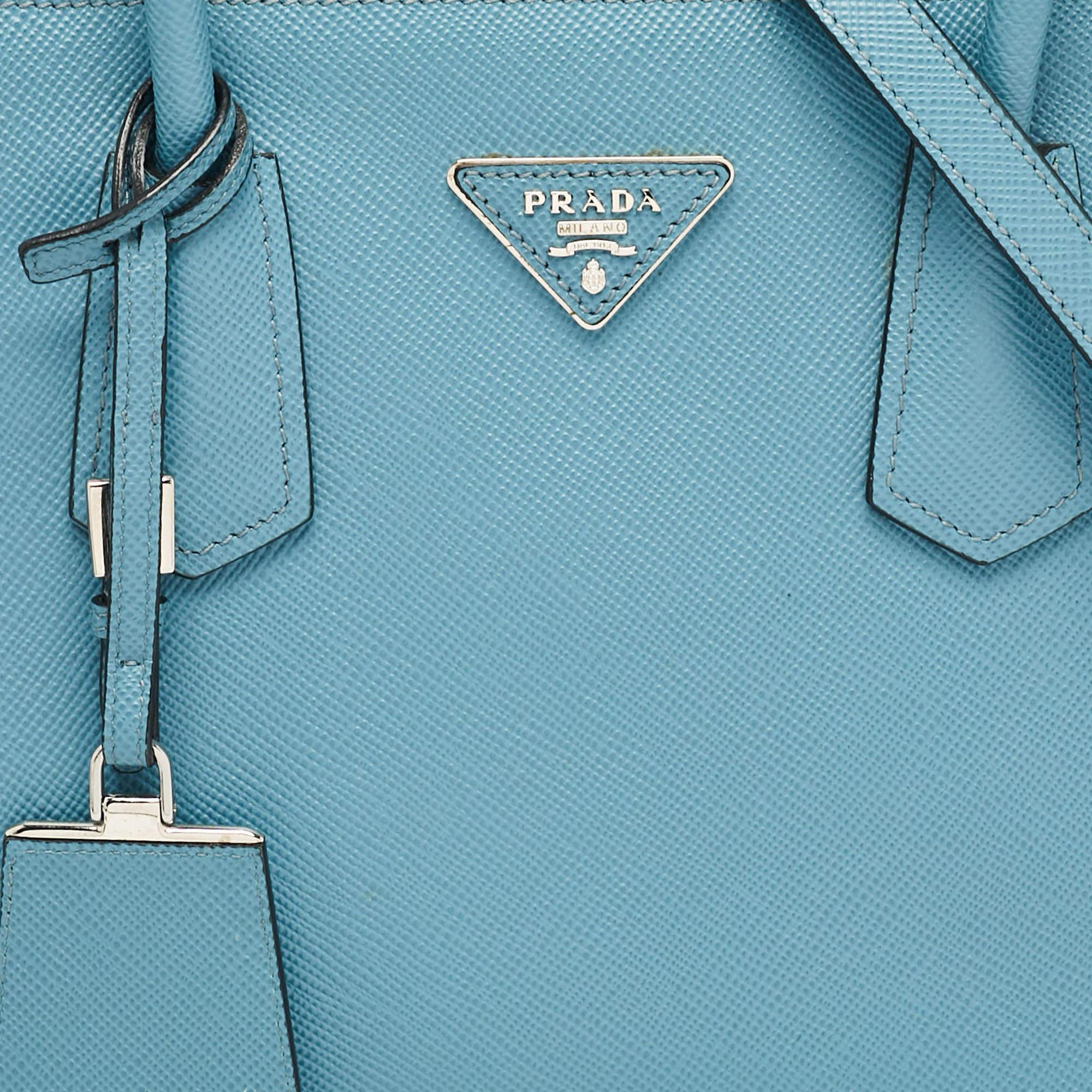 Prada Light Blue Saffiano Lux Leather Twin Tote 1