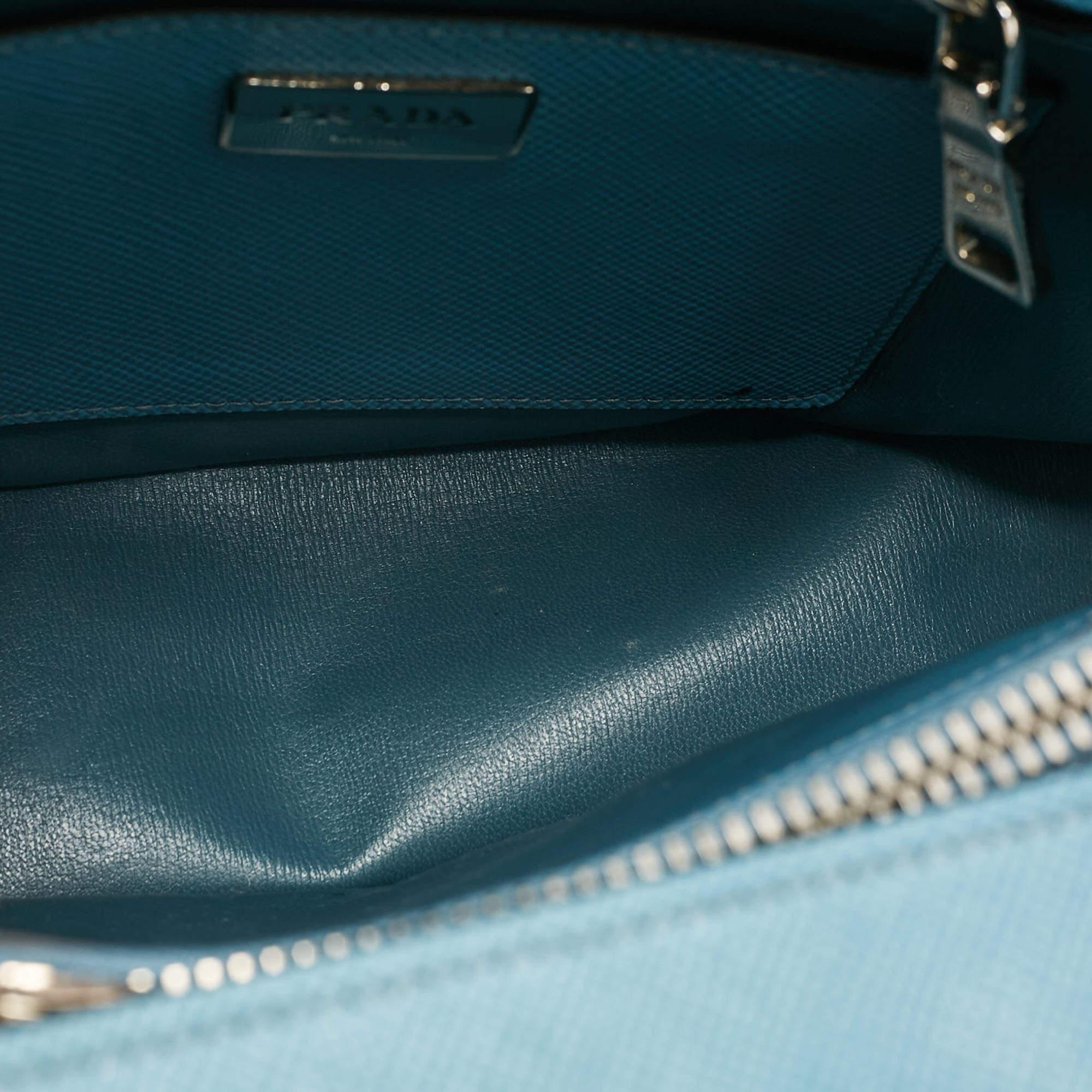 Prada Light Blue Saffiano Lux Leather Twin Tote 5