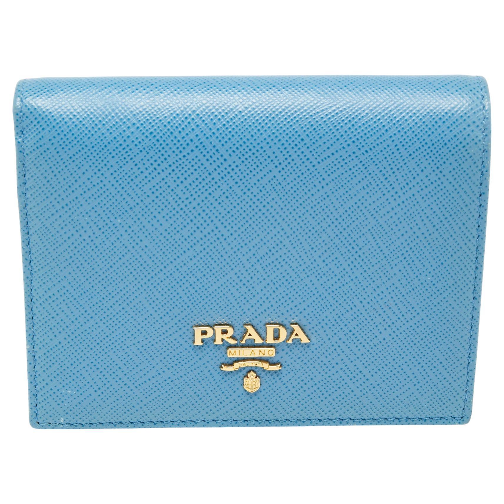 Prada Light Blue Saffiano Metal Leather Bifold Card Case at 1stDibs