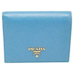 Prada Light Blue Saffiano Metal Leather Bifold Card Case