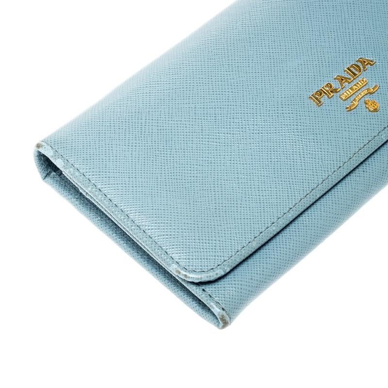 Prada Light Blue Saffiano Metal Leather Continental Flap Wallet 3