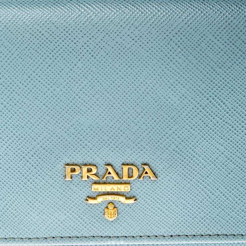 Prada Light Blue Saffiano Metal Leather Continental Flap Wallet 4