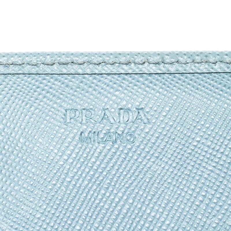 Women's Prada Light Blue Saffiano Metal Leather Continental Flap Wallet