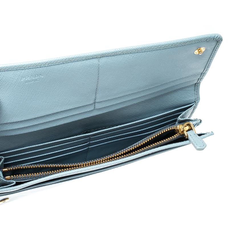 Prada Light Blue Saffiano Metal Leather Continental Flap Wallet 1