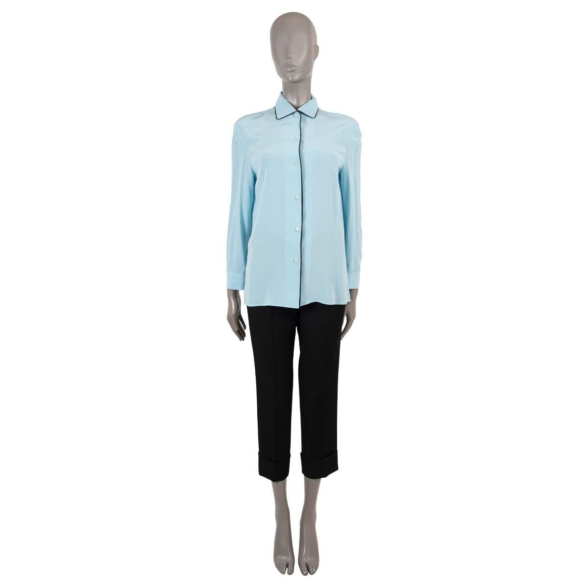 Women's PRADA light blue silk CONTRASTING TRIM CLASSIC Blouse Shirt 40 S For Sale