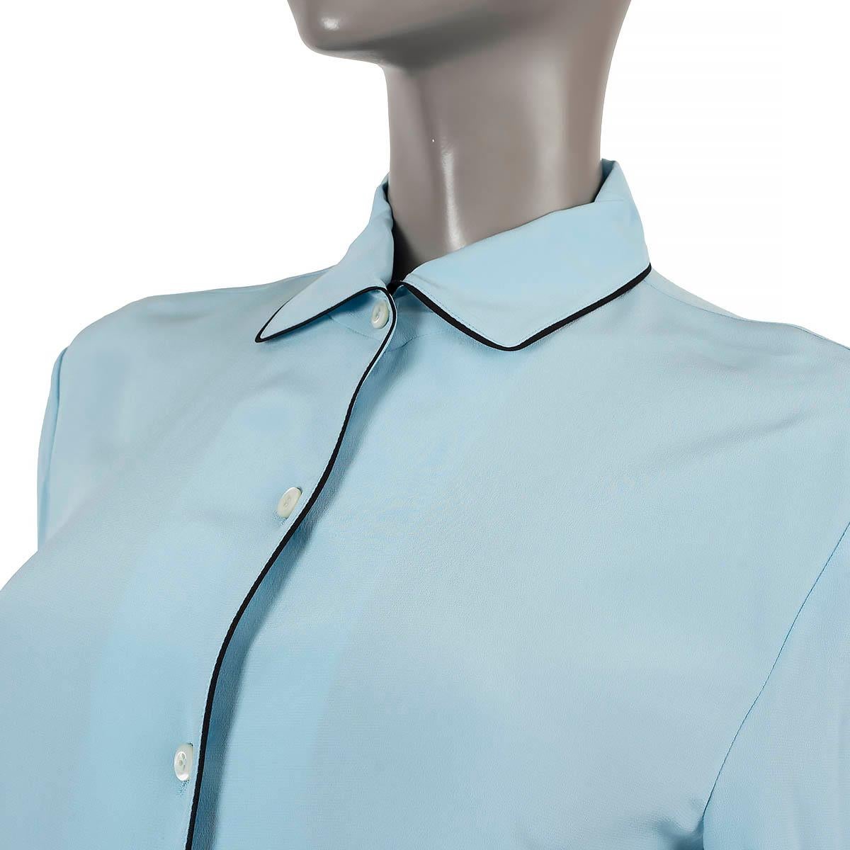 PRADA light blue silk CONTRASTING TRIM CLASSIC Blouse Shirt 40 S For Sale 1