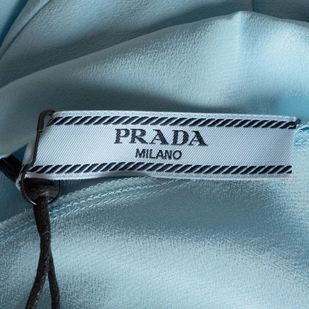 PRADA light blue silk CONTRASTING TRIM CLASSIC Blouse Shirt 40 S For Sale 2