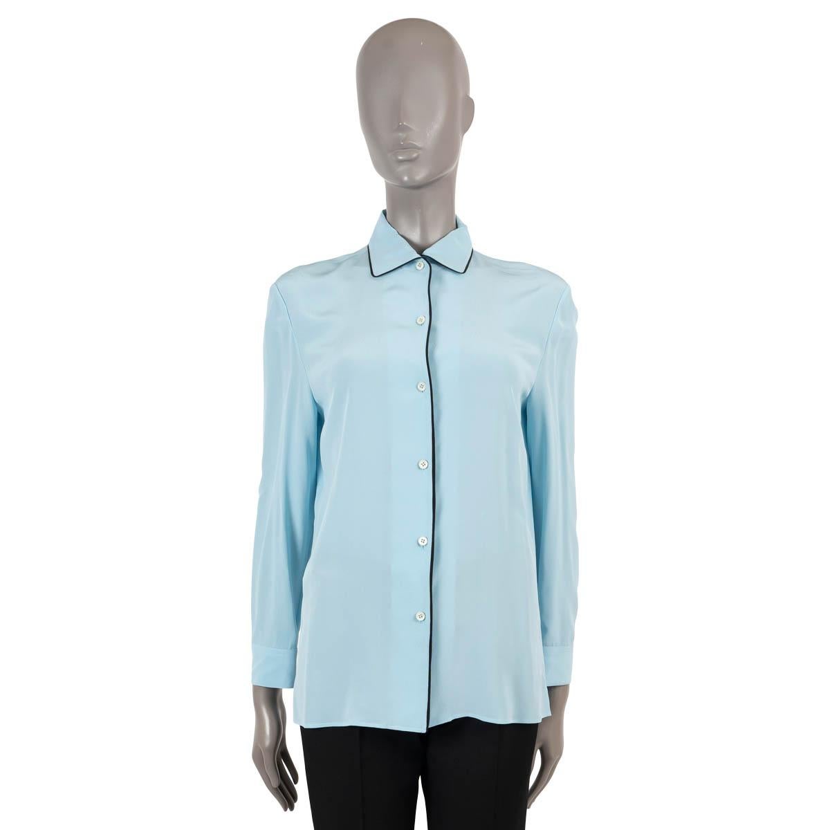 PRADA light blue silk CONTRASTING TRIM CLASSIC Blouse Shirt 40 S For Sale