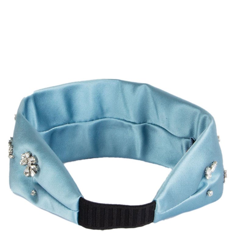 PRADA light blue silk SATIN CRYSTAL EMBELLISHED Headband at 1stDibs | blue silk  headband, prada crystal headband, light blue headband
