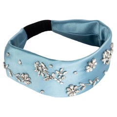 PRADA light blue silk SATIN CRYSTAL EMBELLISHED Headband