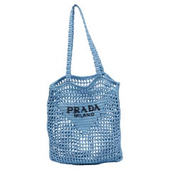 Prada Light Blue Straw Crochet Tote