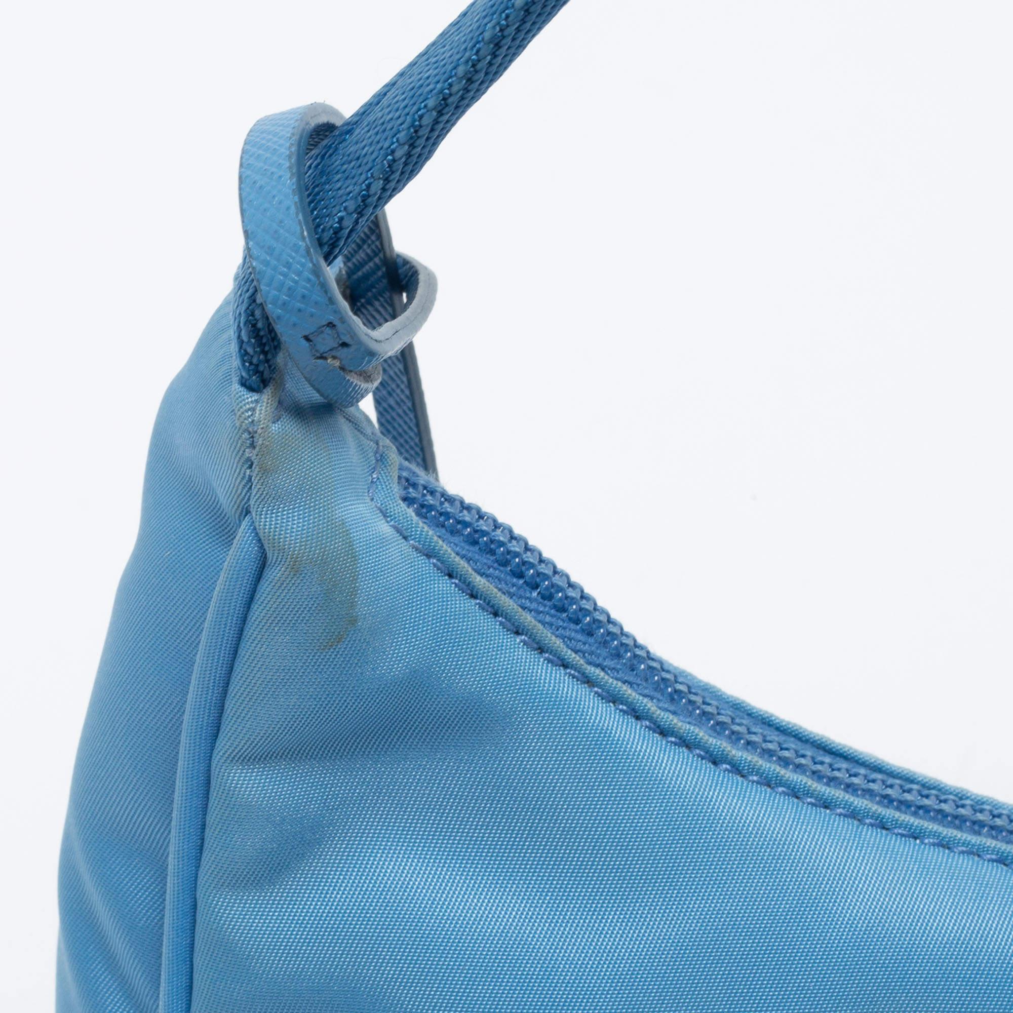 Prada Light Blue Tessuto Nylon Mini Re-Edition 2000 Baguette Bag 10