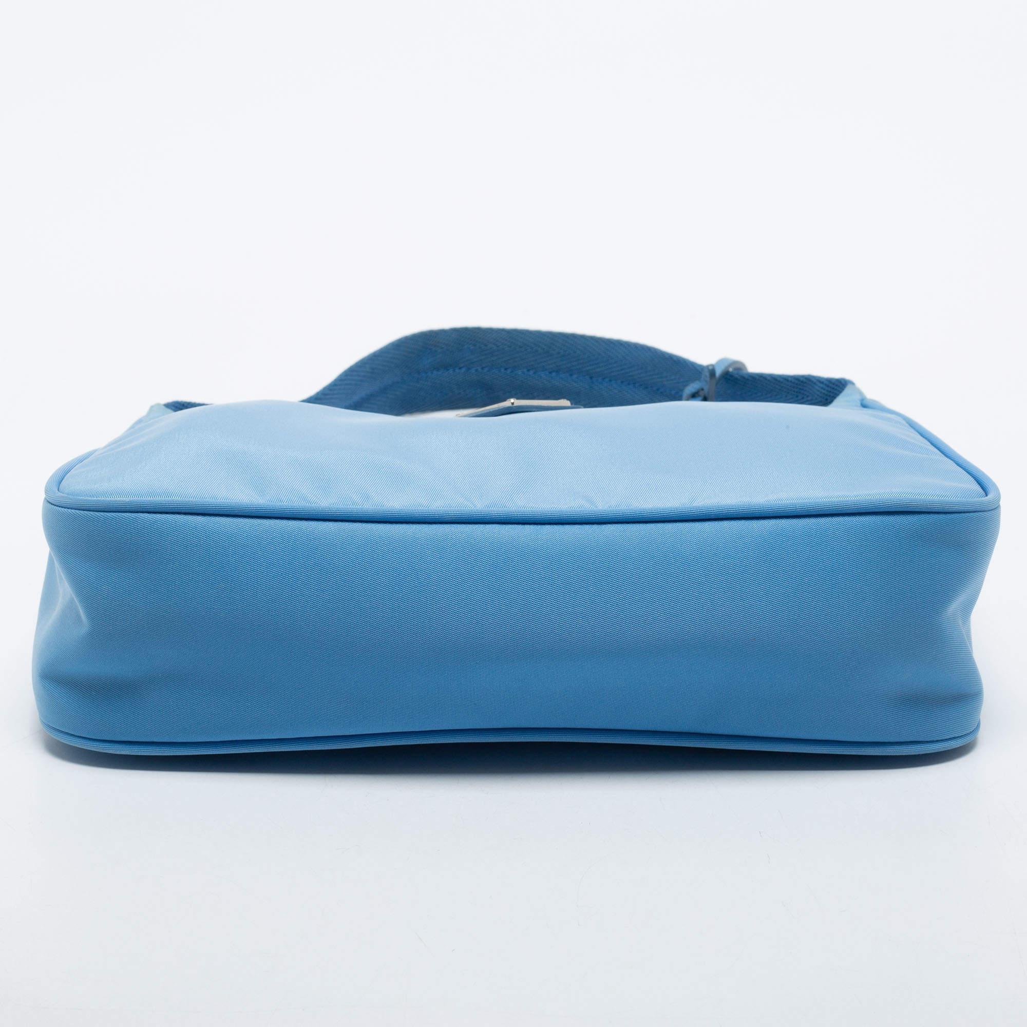 Prada Light Blue Tessuto Nylon Mini Re-Edition 2000 Baguette Bag 11