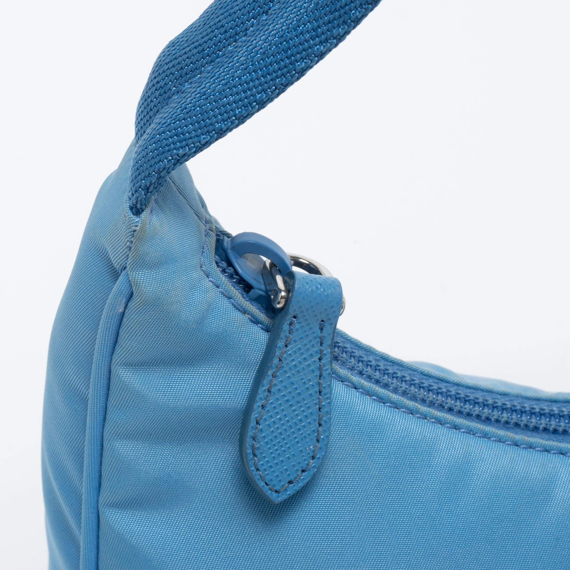 Prada Light Blue Tessuto Nylon Mini Re-Edition 2000 Baguette Bag 1