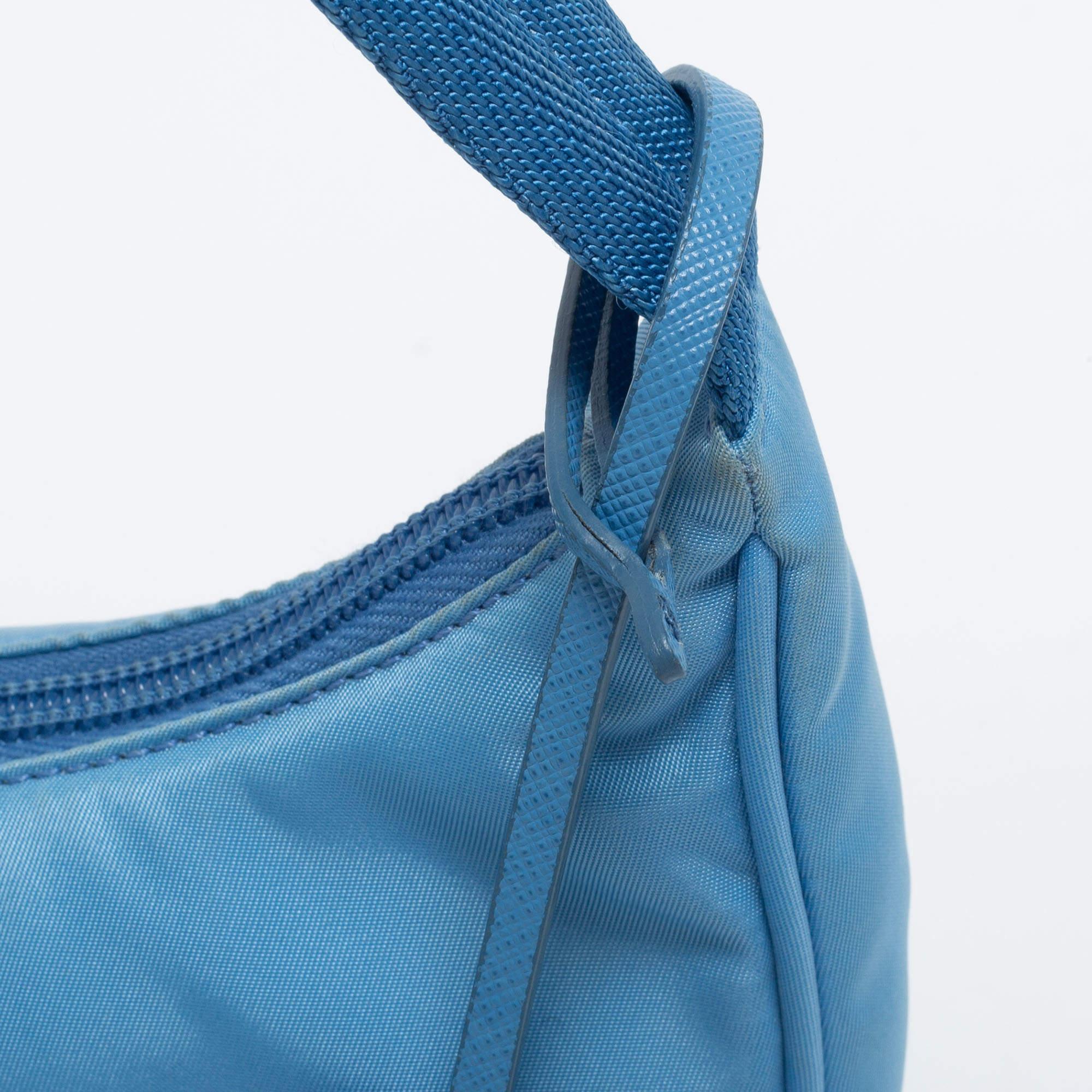 Prada Light Blue Tessuto Nylon Mini Re-Edition 2000 Baguette Bag 2