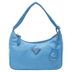 Prada Light Blue Tessuto Nylon Mini Re-Edition 2000 Baguette Bag