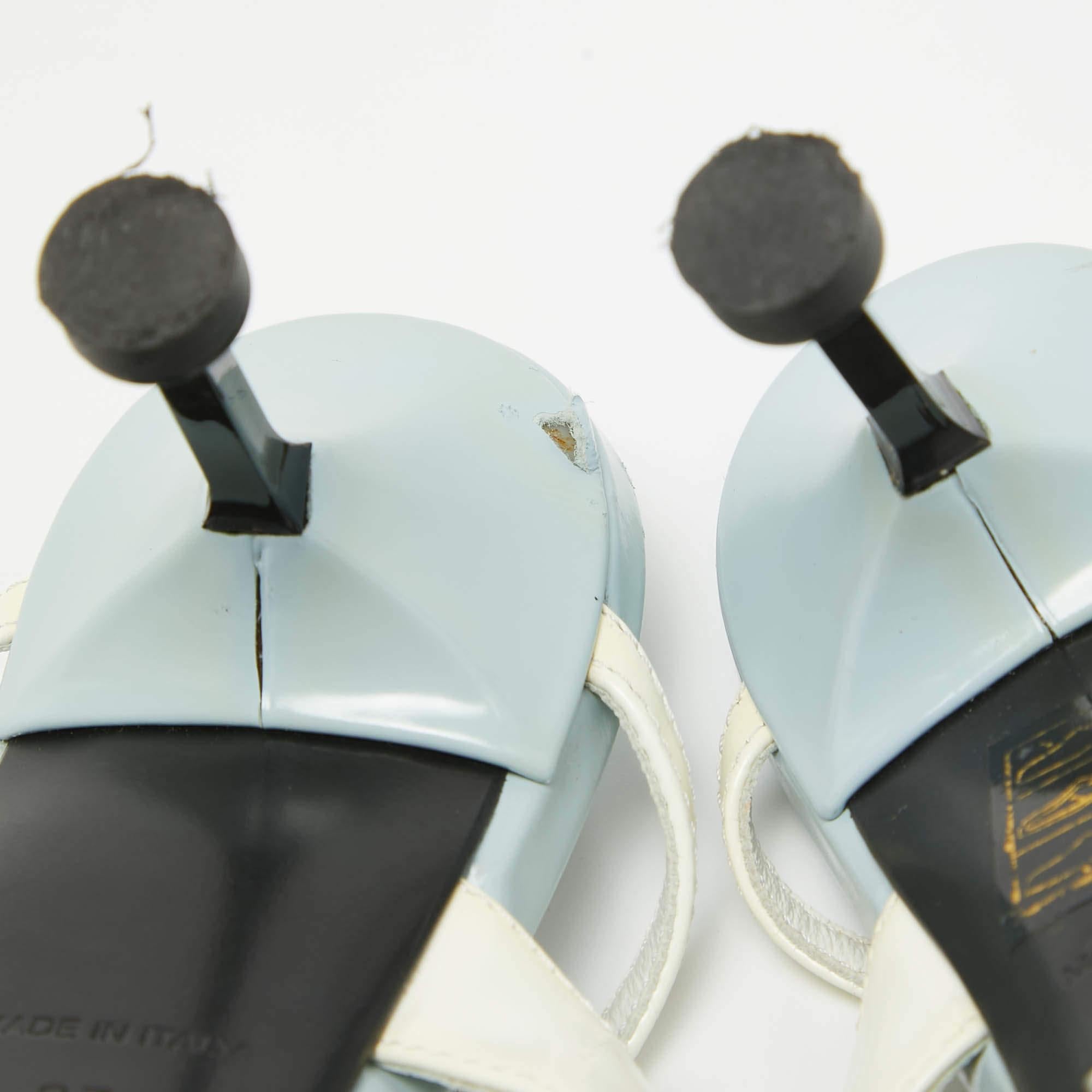 Prada Light Blue/White Leather and Rubber Pointed-Toe Slingback Pumps Size 37 2