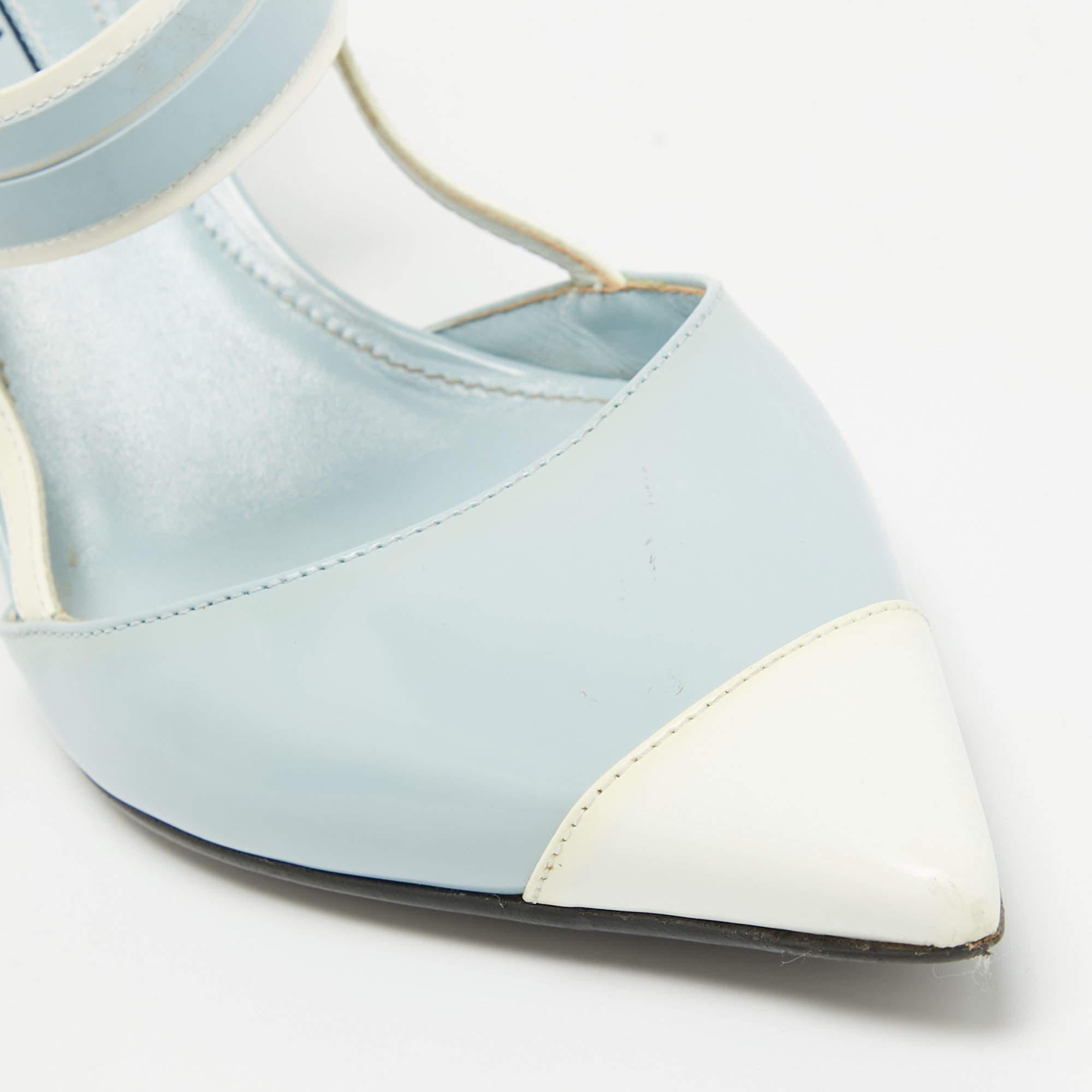 Prada Light Blue/White Leather and Rubber Pointed-Toe Slingback Pumps Size 37 3