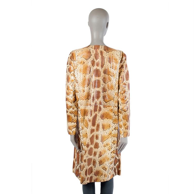 PRADA light brown COLLARLESS TIE FRONT PYTHON Coat Jacket 42 M In Excellent Condition In Zürich, CH