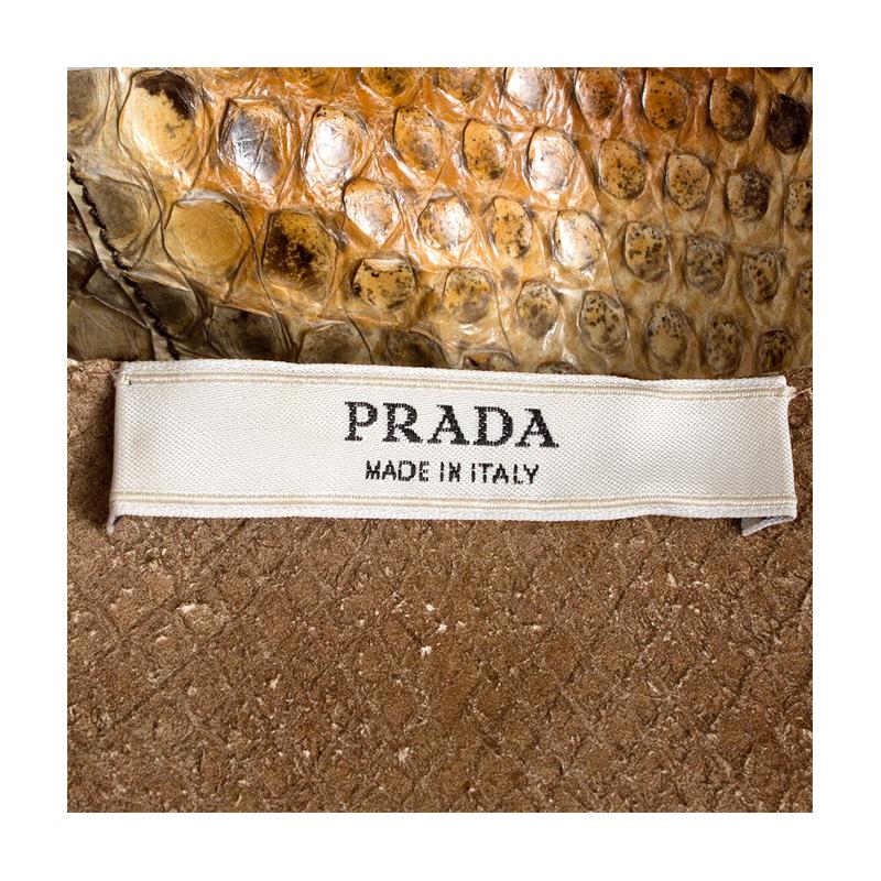Women's PRADA light brown COLLARLESS TIE FRONT PYTHON Coat Jacket 42 M