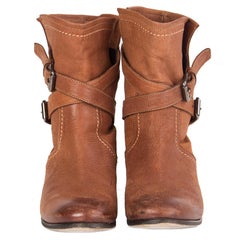 PRADA light brown leather DISTRESSED Ankle Boots Shoes 38