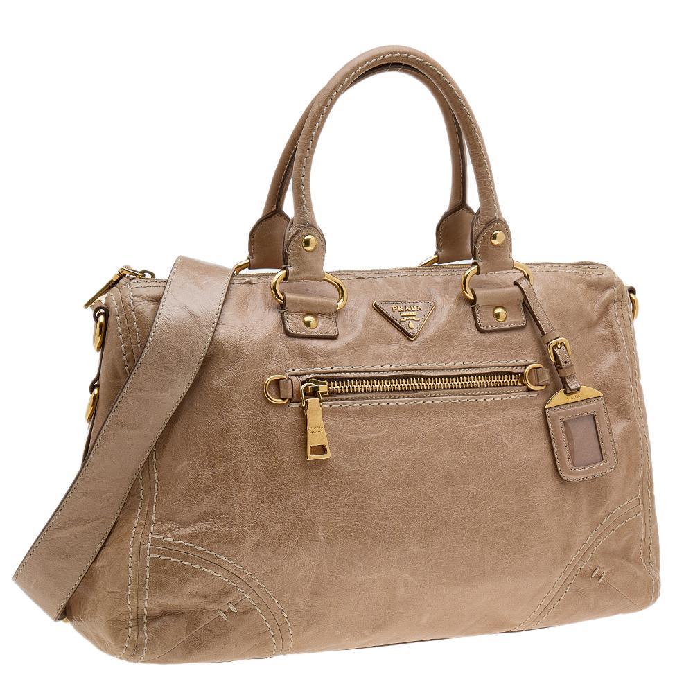 Women's Prada Light Brown Leather Shopper Tote