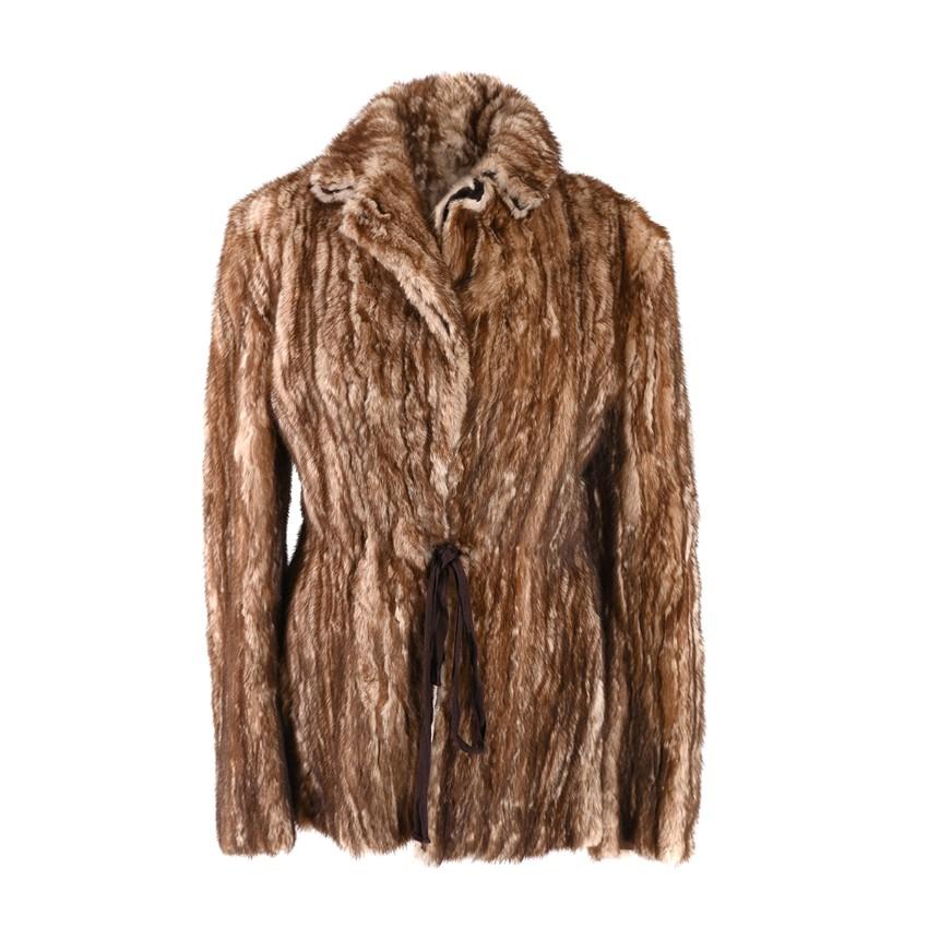 Prada Light Brown Mink Fur Self-Tie Waist Jacket For Sale
