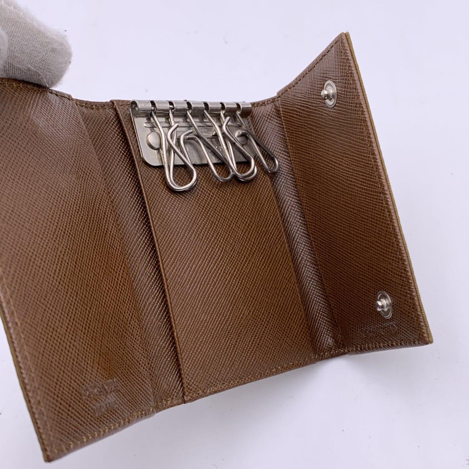 Women's or Men's Prada Light Brown Nylon Canvas 6 Key Case Holder Pouch