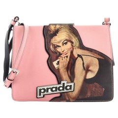 Prada Light Frame Shoulder Bag Saffiano Leather with Applique Small