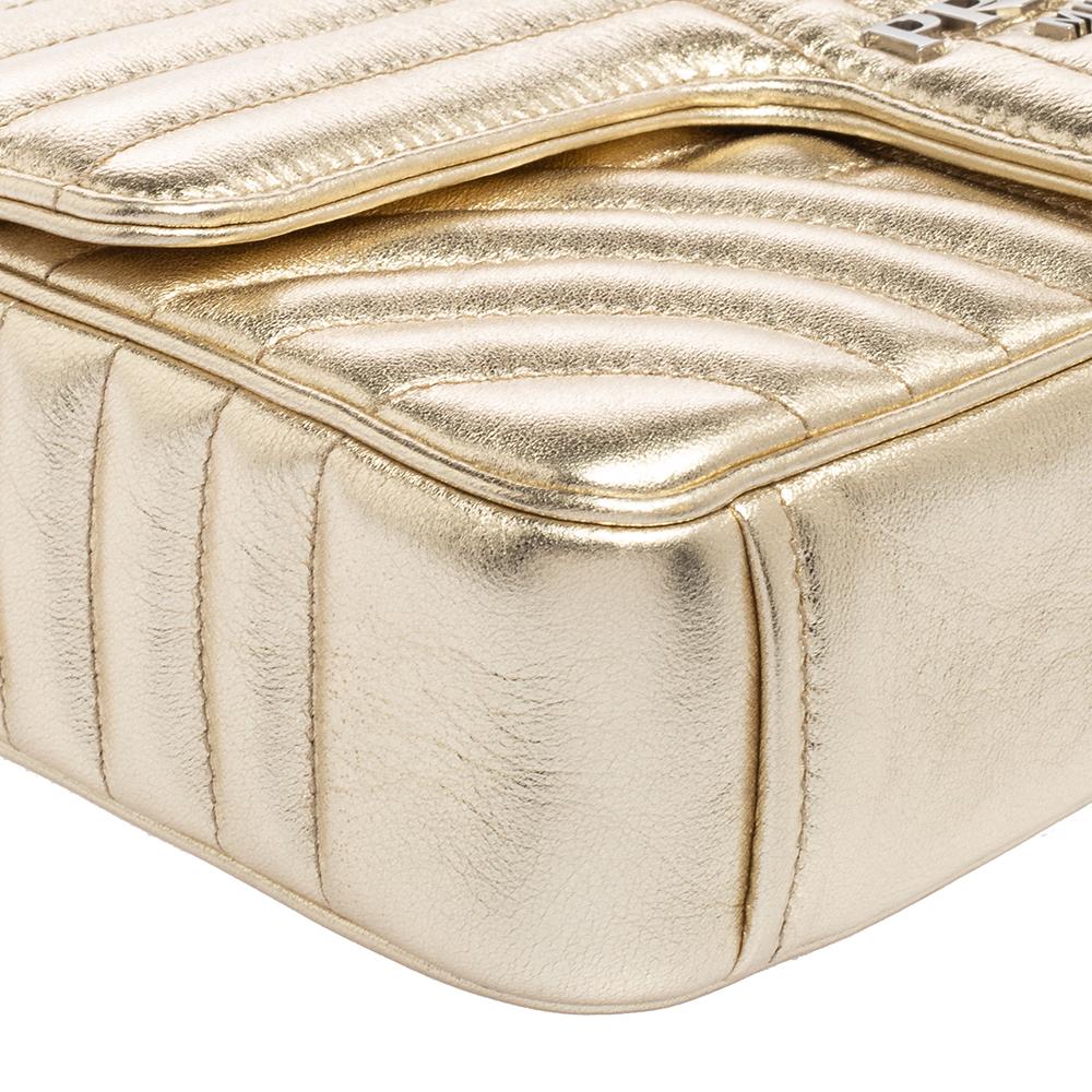 Prada Light Gold Diagramme Leather Medium Shoulder Bag In Good Condition In Dubai, Al Qouz 2