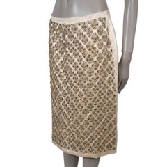 PRADA light gold silk 2004 CRYSTAL EMBELLISHED SATIN Skirt 44 L