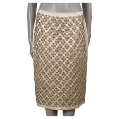 PRADA light gold silk 2004 CRYSTAL EMBELLISHED SATIN Skirt 44 L