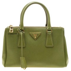 Prada Light Green Saffiano Leather Mini Double Zip Tote