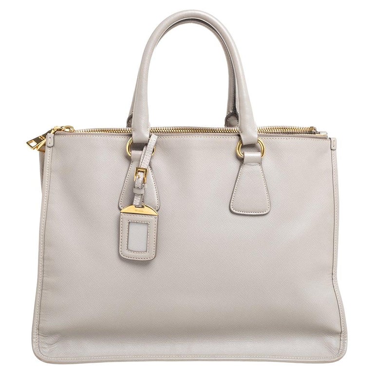 Prada Light Grey Saffiano Lux Leather Double Zip Tote at 1stDibs