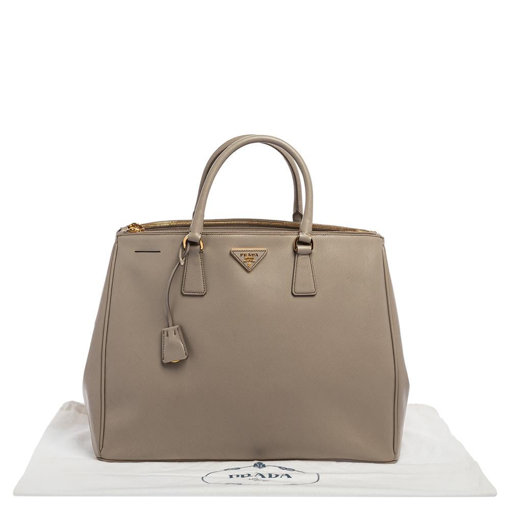 Prada Light Grey Saffiano Lux Leather Executive Double Zip Tote 5