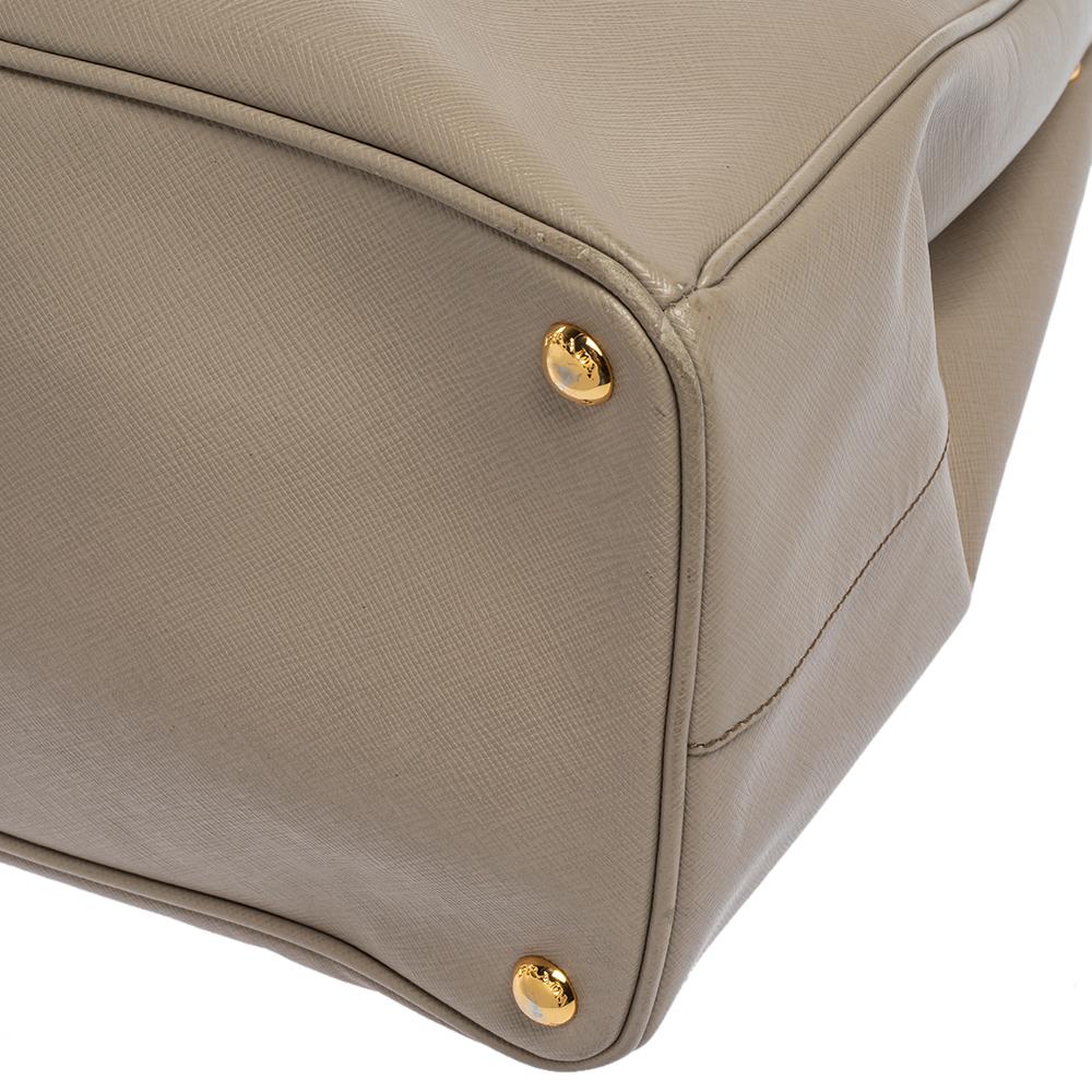 Women's Prada Light Grey Saffiano Lux Leather Executive Double Zip Tote