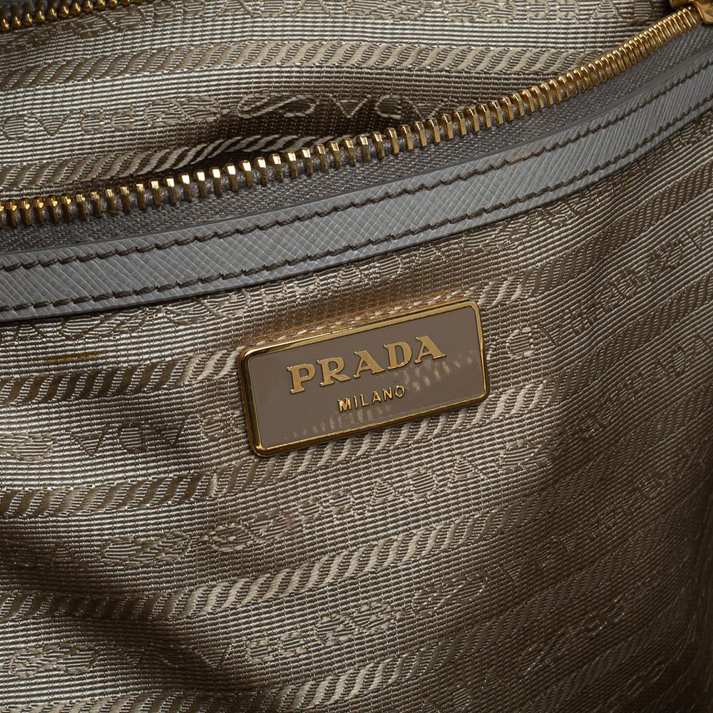 Prada Light Grey Saffiano Lux Leather Executive Double Zip Tote 3