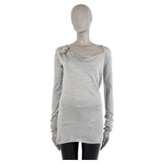 PRADA light grey wool SQUARE NECK ROSE DETAIL Sweater 40 S