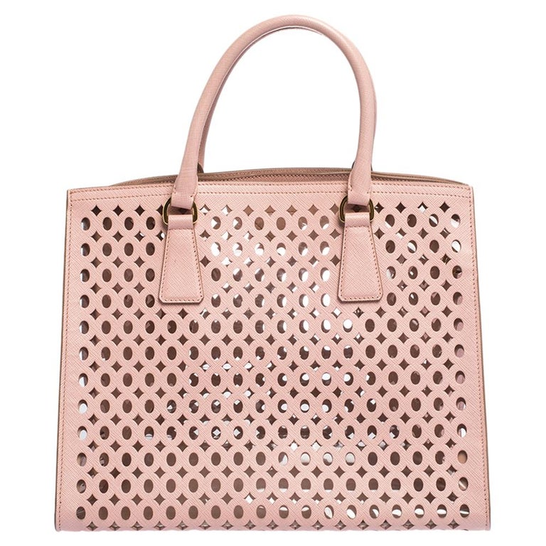 Prada Light Pink Cutout Saffiano Leather and PVC Tote at 1stDibs ...
