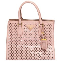 Prada Light Pink Cutout Saffiano Leather and PVC Tote