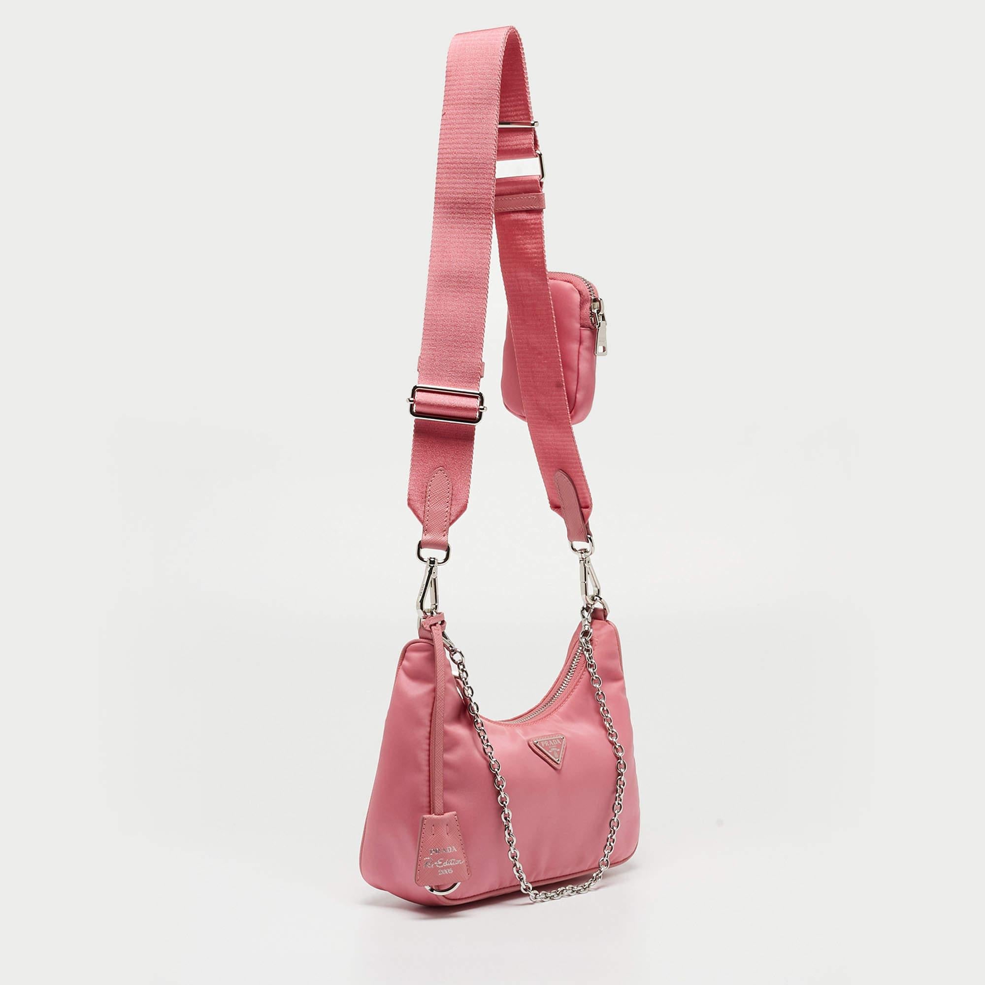 Women's Prada Light Pink Nylon and Leather Re-Edition 2005 Baguette Bag